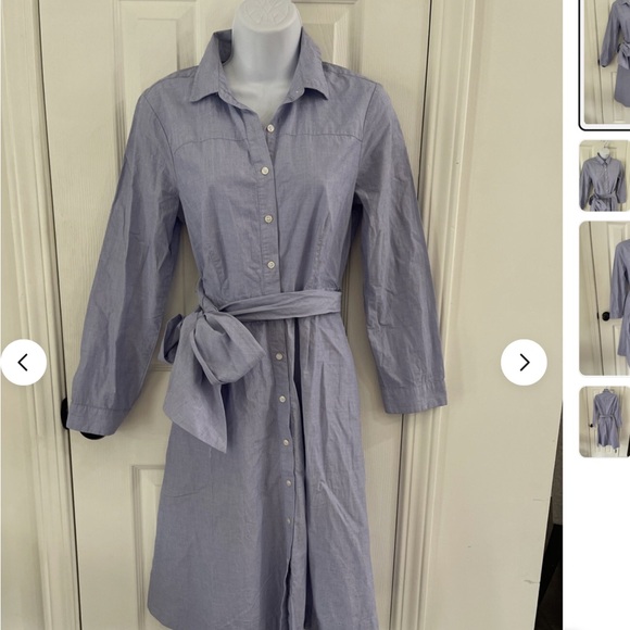 J. Crew Chambray Light Blue Shirt Dress Size 8 Long Sleeves with tie belt - Picture 1 of 8